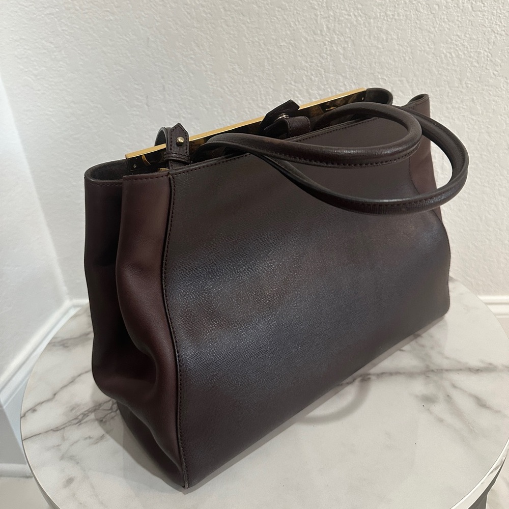 FLASH SALE Fendi 2Jours Brown Leather Tote Bag – Authentic – Structured Work Bag - Picture 9 of 15